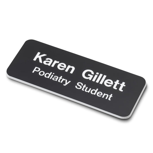 Personalised Engraved School Student Office Name Badge Magnetic Black/White