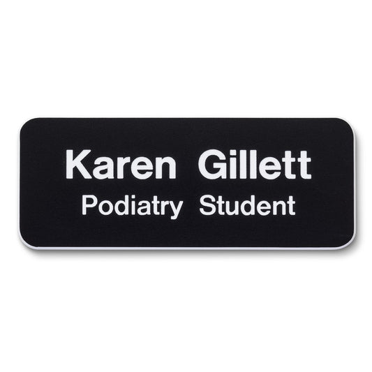 Personalised Engraved School Student Office Name Badge Magnetic Black/White