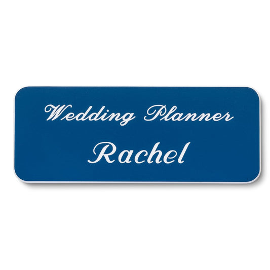 Personalised Engraved School Student Office Name Badge Magnetic Blue/White