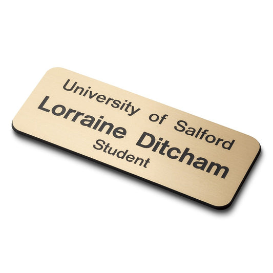 Personalised Engraved School Student Office Name Badge Magnetic Gold/Black