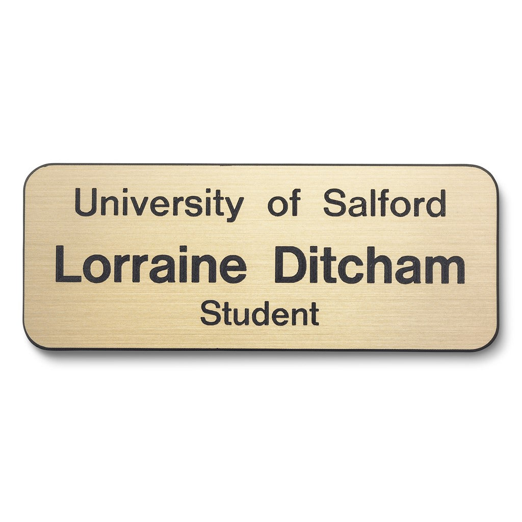 Personalised Engraved School Student Office Name Badge Pin Gold/Black