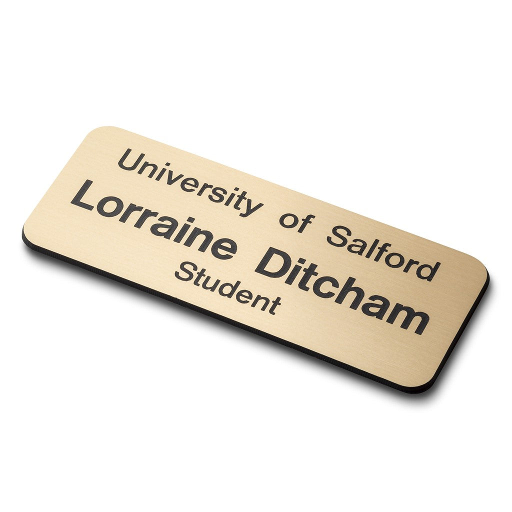 Personalised Engraved School Student Office Name Badge Pin Gold/Black