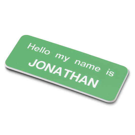 Personalised Engraved School Student Office Name Badge Magnetic Green/White