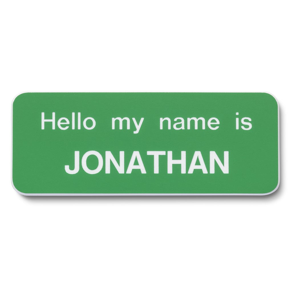 Personalised Engraved School Student Office Name Badge Pin Green/White