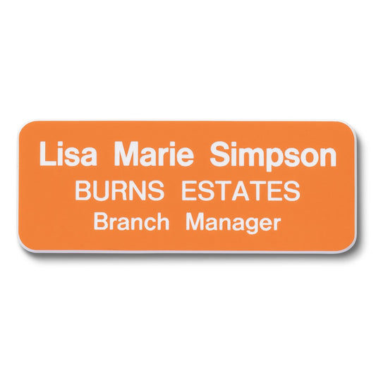 Personalised Engraved School Student Office Name Badge Magnetic Orange/White