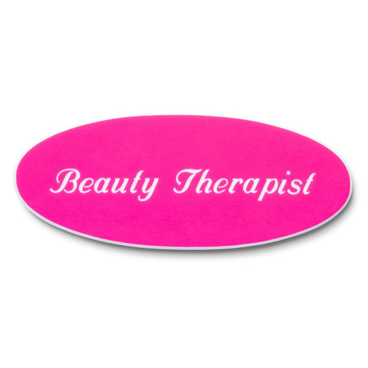 Personalised Engraved School Student Office Name Badge Oval Pin Pink/White