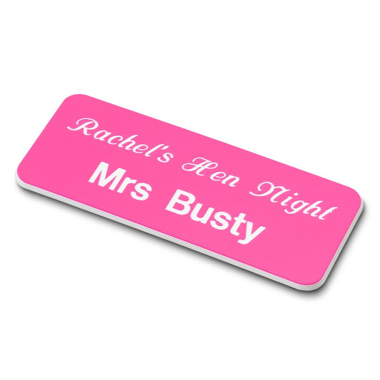 Personalised Engraved School Student Office Name Badge Magnetic Pink/White