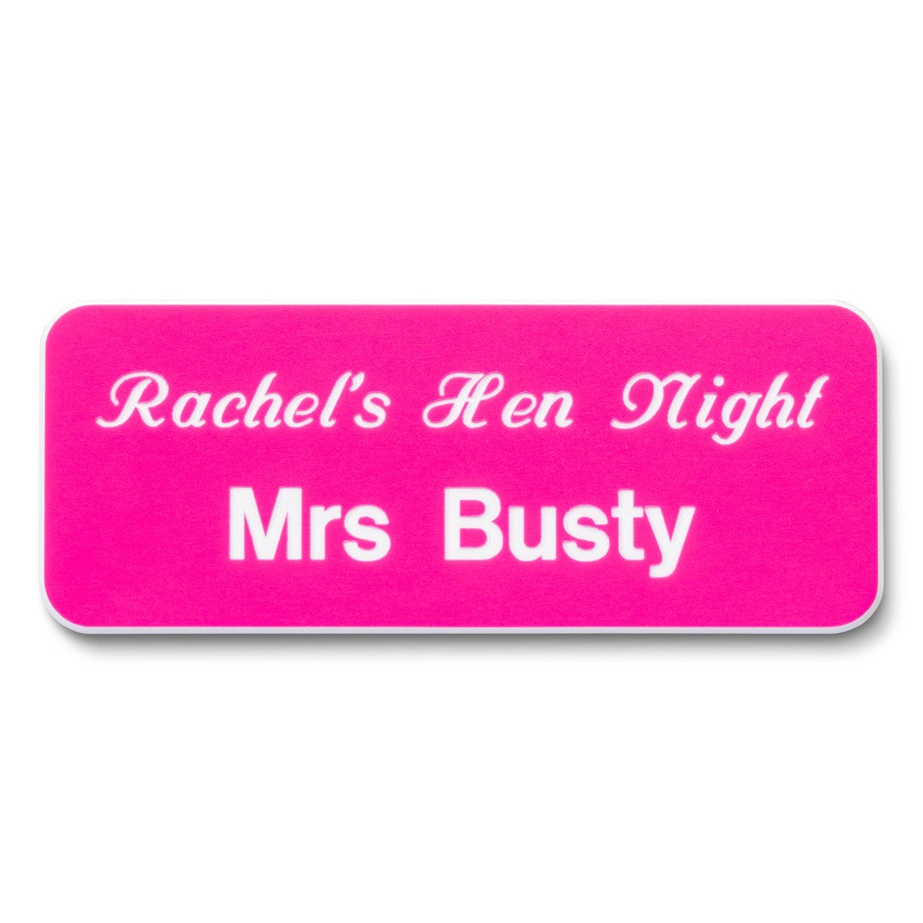 Personalised Engraved School Student Office Name Badge Magnetic Pink/White