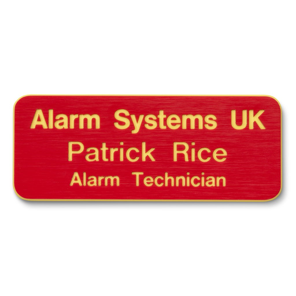 Personalised Engraved School Student Office Name Badge Pin Red/Yellow