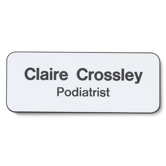 Personalised Engraved School Student Office Name Badge Magnetic White/Black