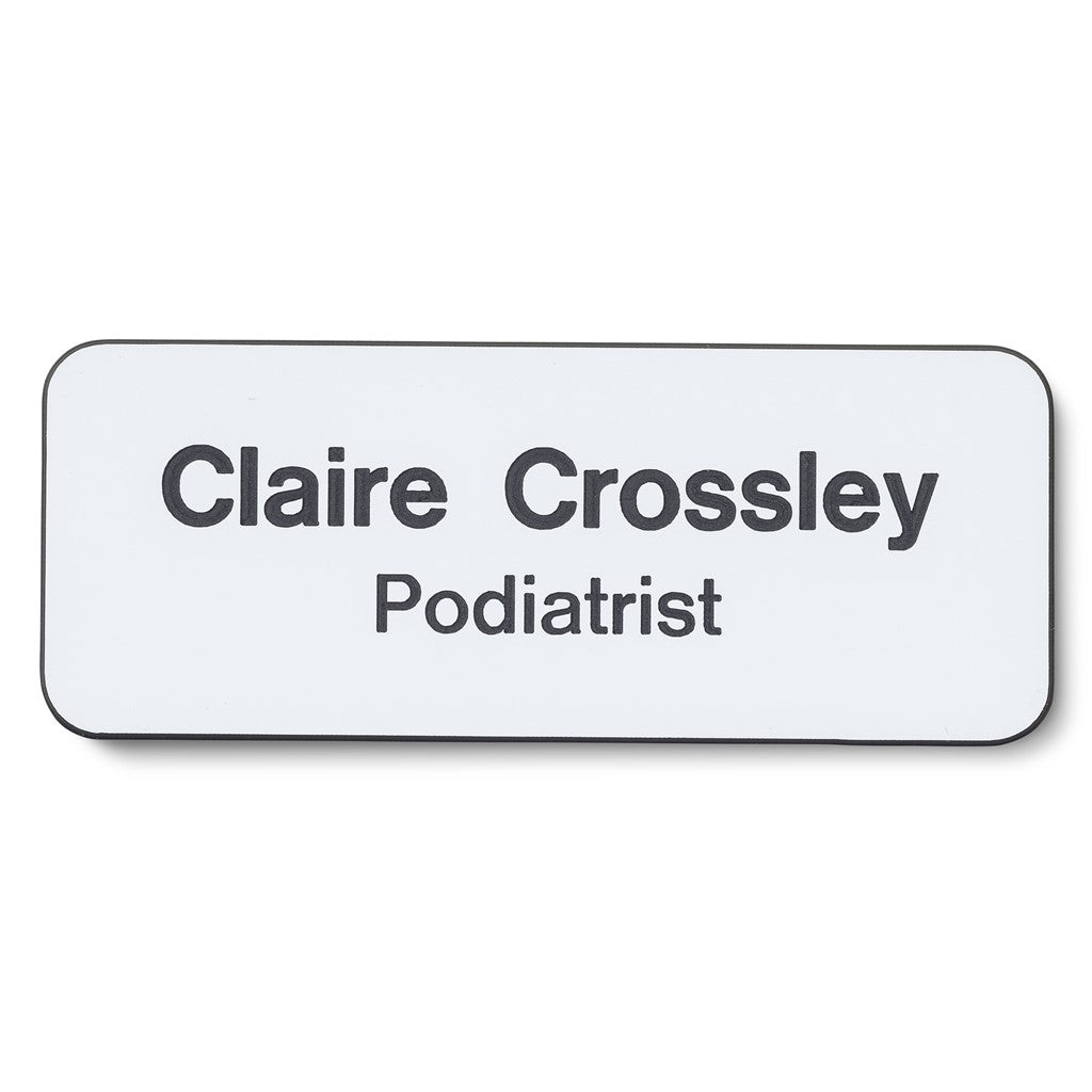 Personalised Engraved School Student Office Name Badge Pin White/Black