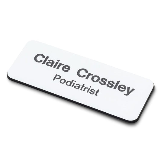 Personalised Engraved School Student Office Name Badge Pin White/Black