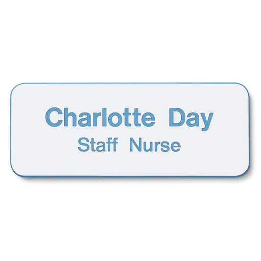 Personalised Engraved School Student Office Name Badge Magnetic White/Blue