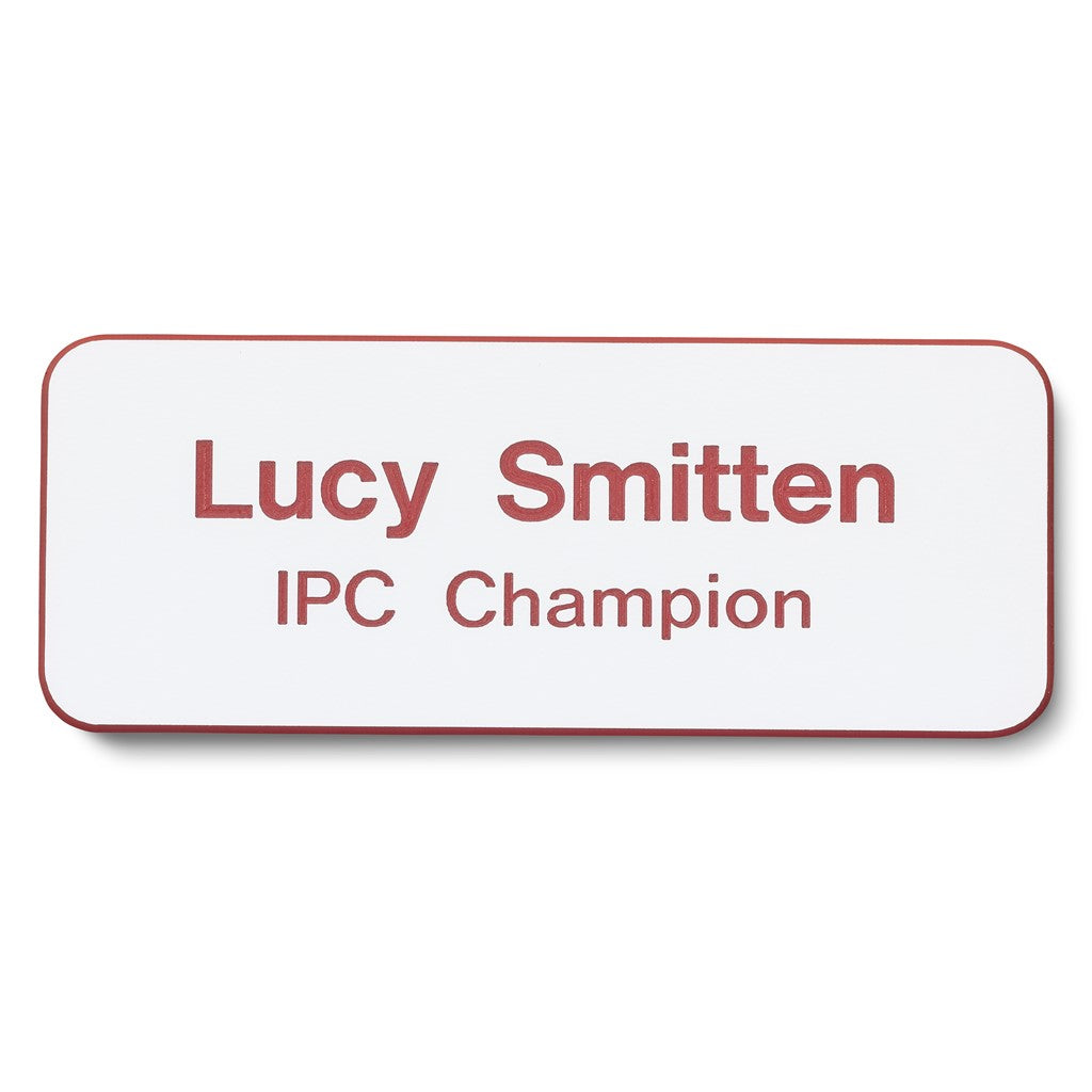 Personalised Engraved School Student Office Name Badge Magnetic White/Red