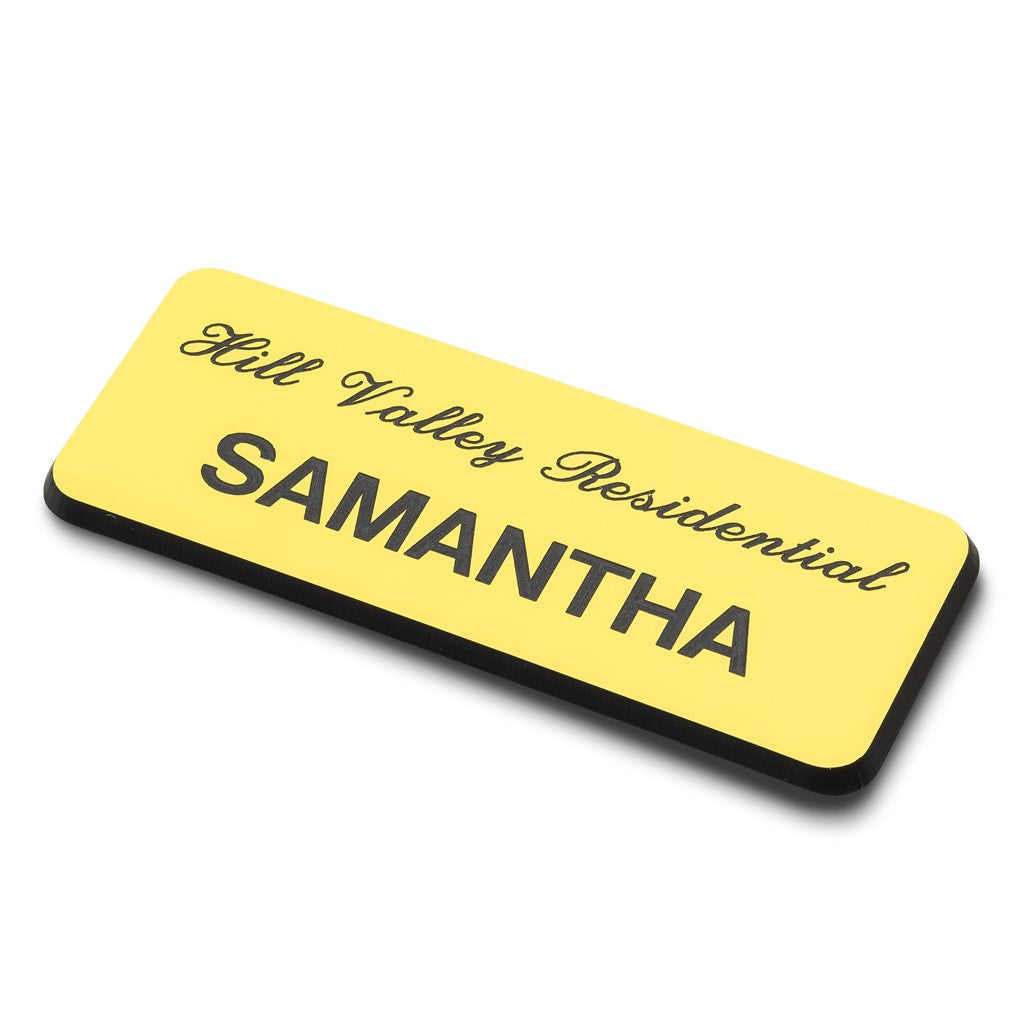 Personalised Engraved School Student Office Name Badge Pin Yellow/Black