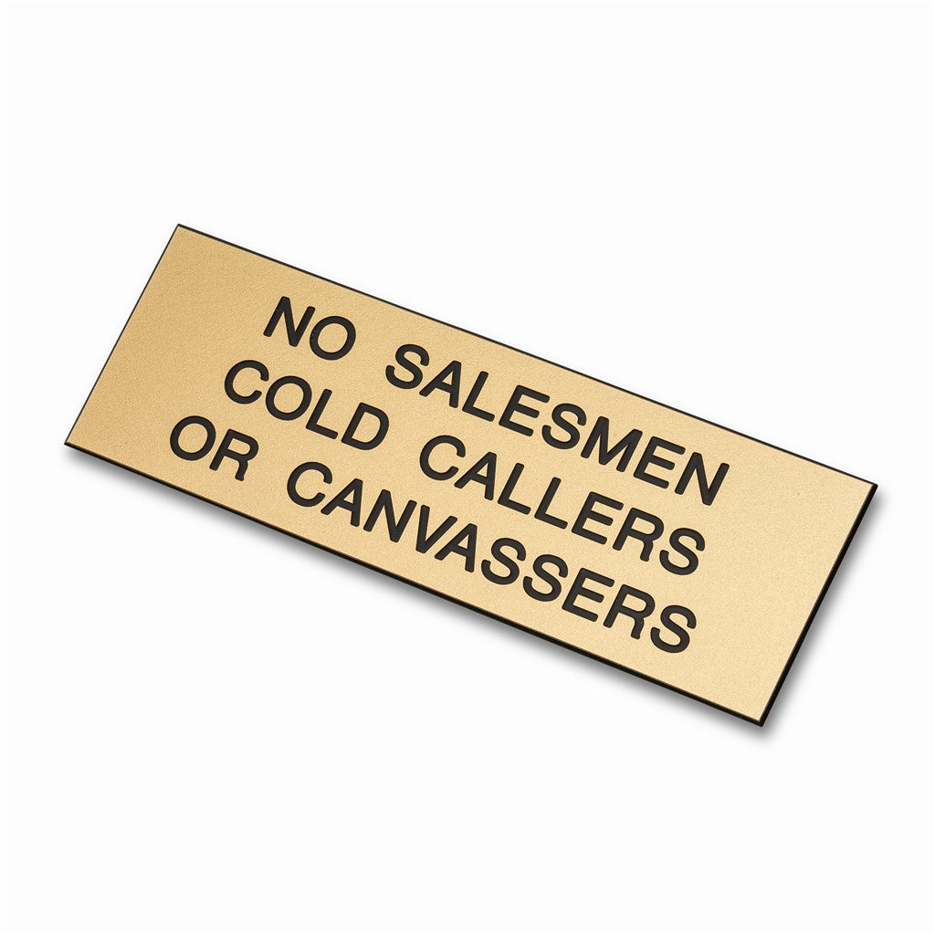 152mm x 51mm No Salesmen Cold Callers Canvassers Plaque Sign Gold/Black