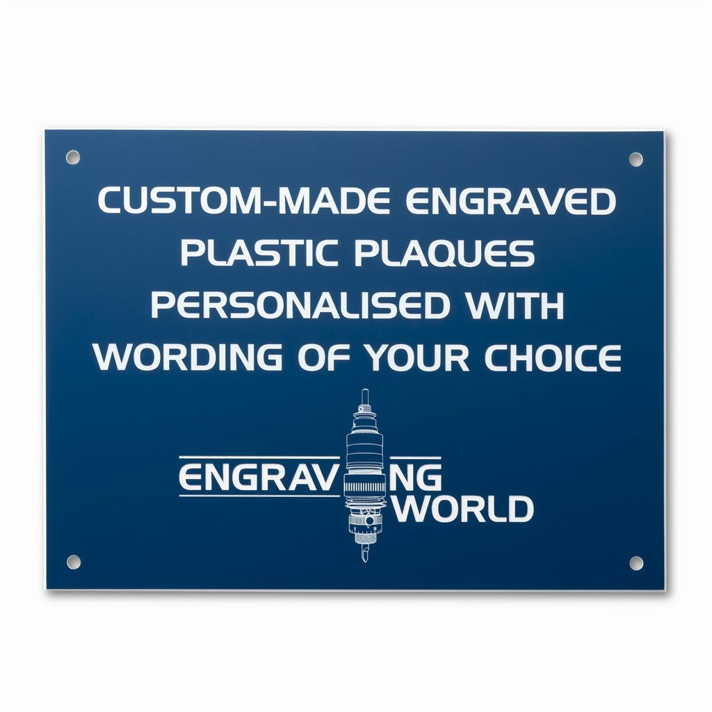 A4 Personalised Engraving Engraved Sign Label Plate Plaque Signage Blue/White