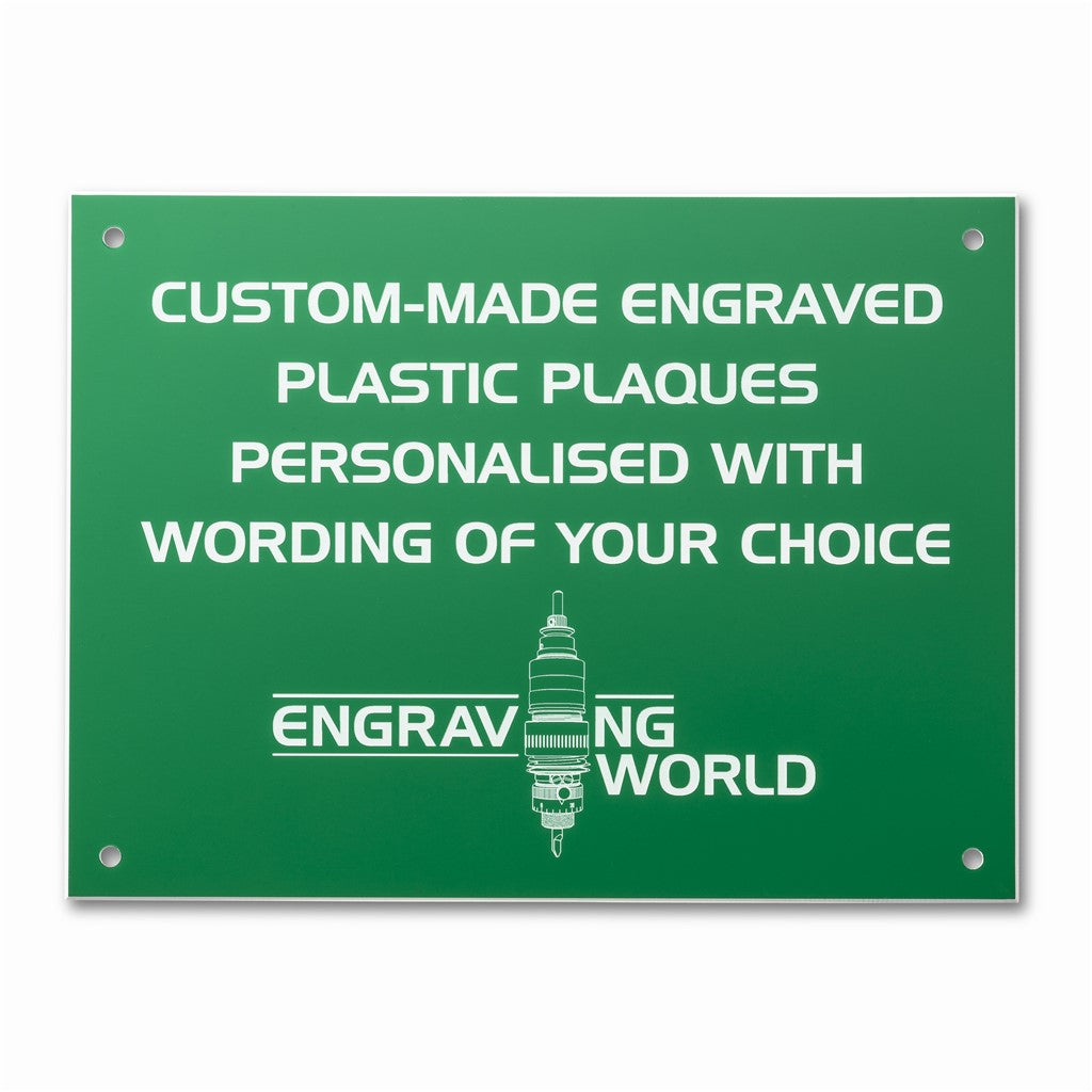 10" x 6" Personalised Engraving Engraved Sign Label Plate Plaque Signage Green/White