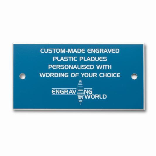 5" x 1.5" Personalised Engraving Engraved Sign Label Plate Plaque Signage Sky Blue/White
