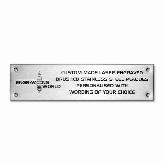 254mm x 51mm (10" x 2") Personalised 316 Stainless Steel Laser Engraved Bench Plaque Plate Sign