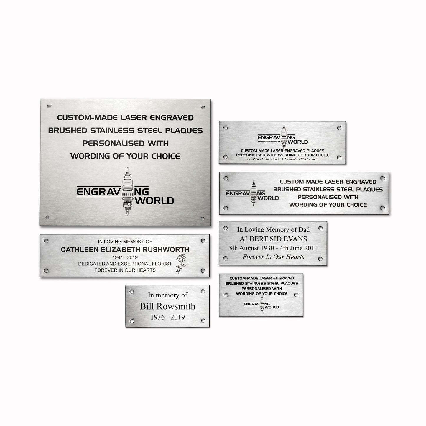203mm x 63mm (8" x 2.5") Personalised 316 Stainless Steel Laser Engraved Bench Plaque Plate Sign