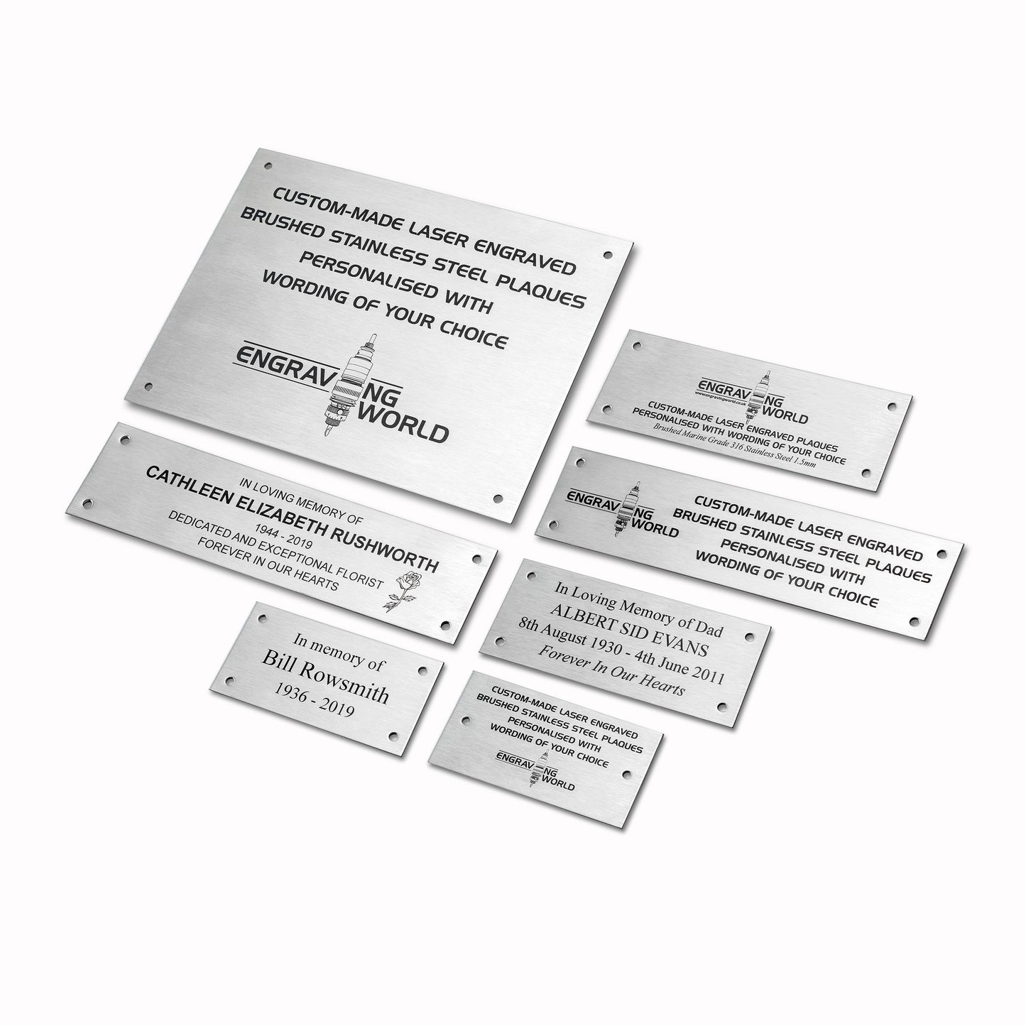 254mm x 152mm (10" x 6") Personalised 316 Stainless Steel Laser Engraved Bench Plaque Plate Sign