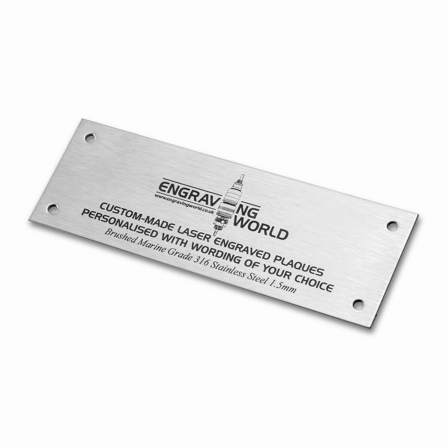 152mm x 51mm 6" x 2" Personalised 316 Stainless Steel Laser Engraved Plaque Plate Sign