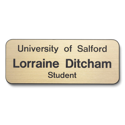 Personalised Engraved School Student Office Name Badge Pin Gold/Black