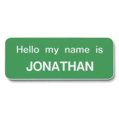 Personalised Engraved School Student Office Name Badge Pin Green/White