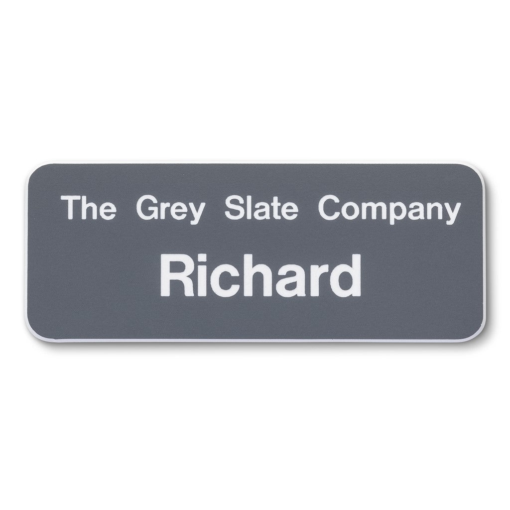 Personalised Engraved School Student Office Name Badge Magnetic Grey/White