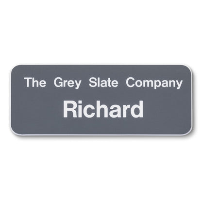 Personalised Engraved School Student Office Name Badge Magnetic Grey/White