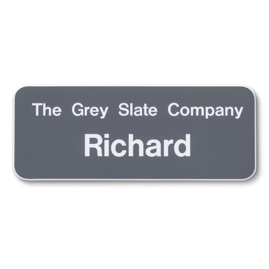 Personalised Engraved School Student Office Name Badge Pin Grey/White