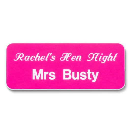 Personalised Engraved School Student Office Name Badge Pin Pink/White