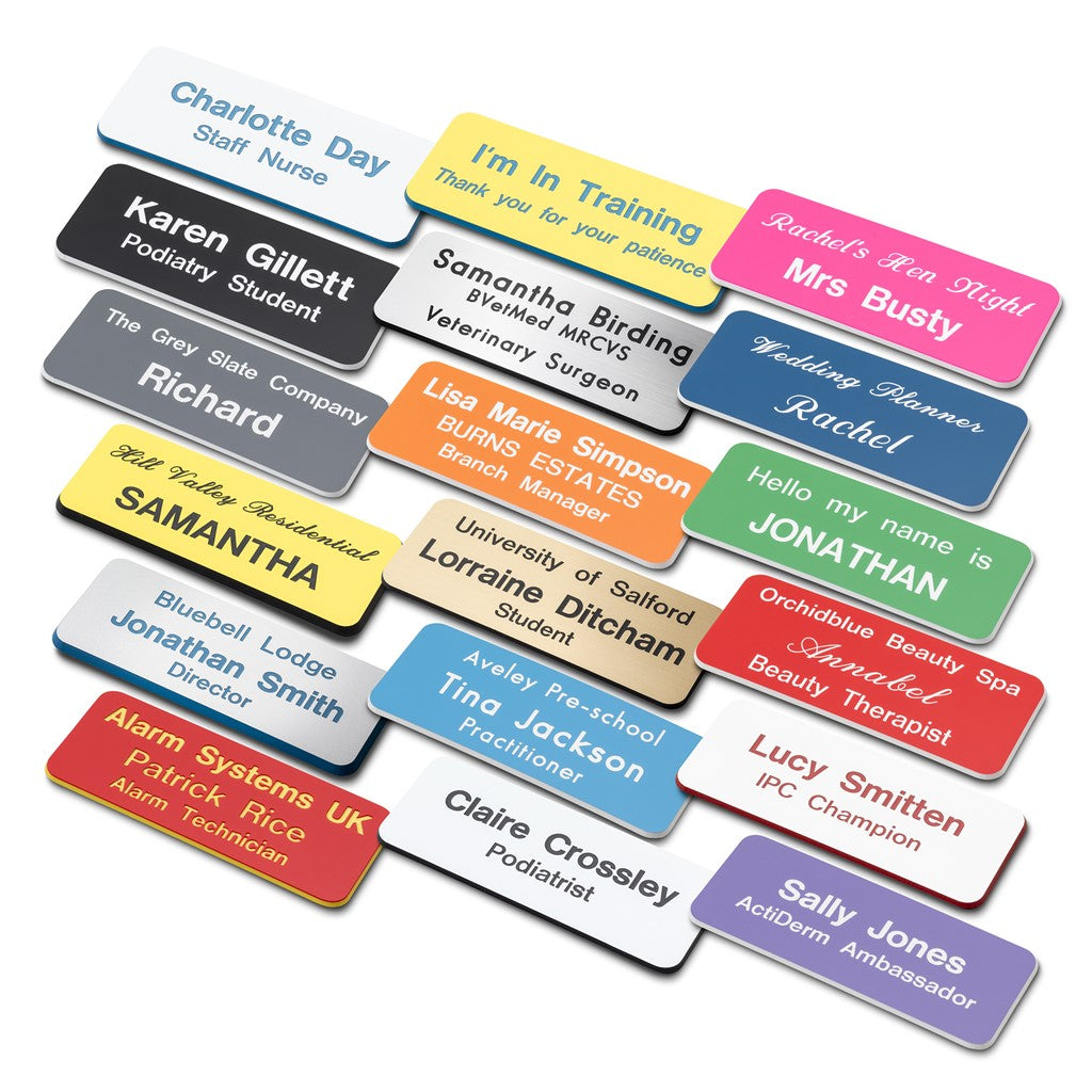 Personalised Engraved School Student Office Name Badge Magnetic Silver/Black
