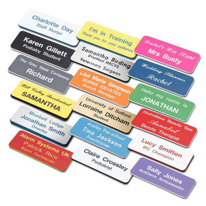 Personalised Engraved School Student Office Name Badge Magnetic Silver/Black