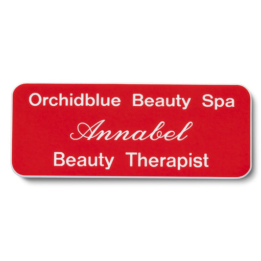 Personalised Engraved School Student Office Name Badge Pin Red/White