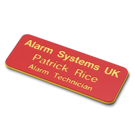 Personalised Engraved School Student Office Name Badge Oval Magnetic Red/Yellow