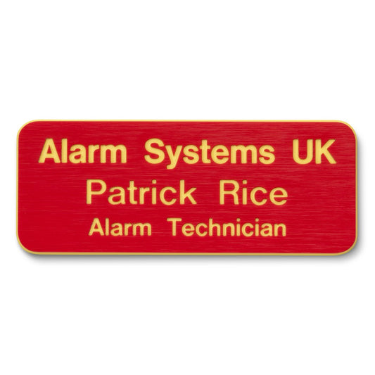 Personalised Engraved School Student Office Name Badge Oval Magnetic Red/Yellow