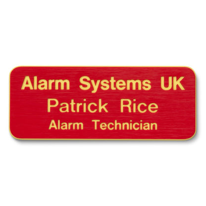 Personalised Engraved School Student Office Name Badge Pin Red/Yellow