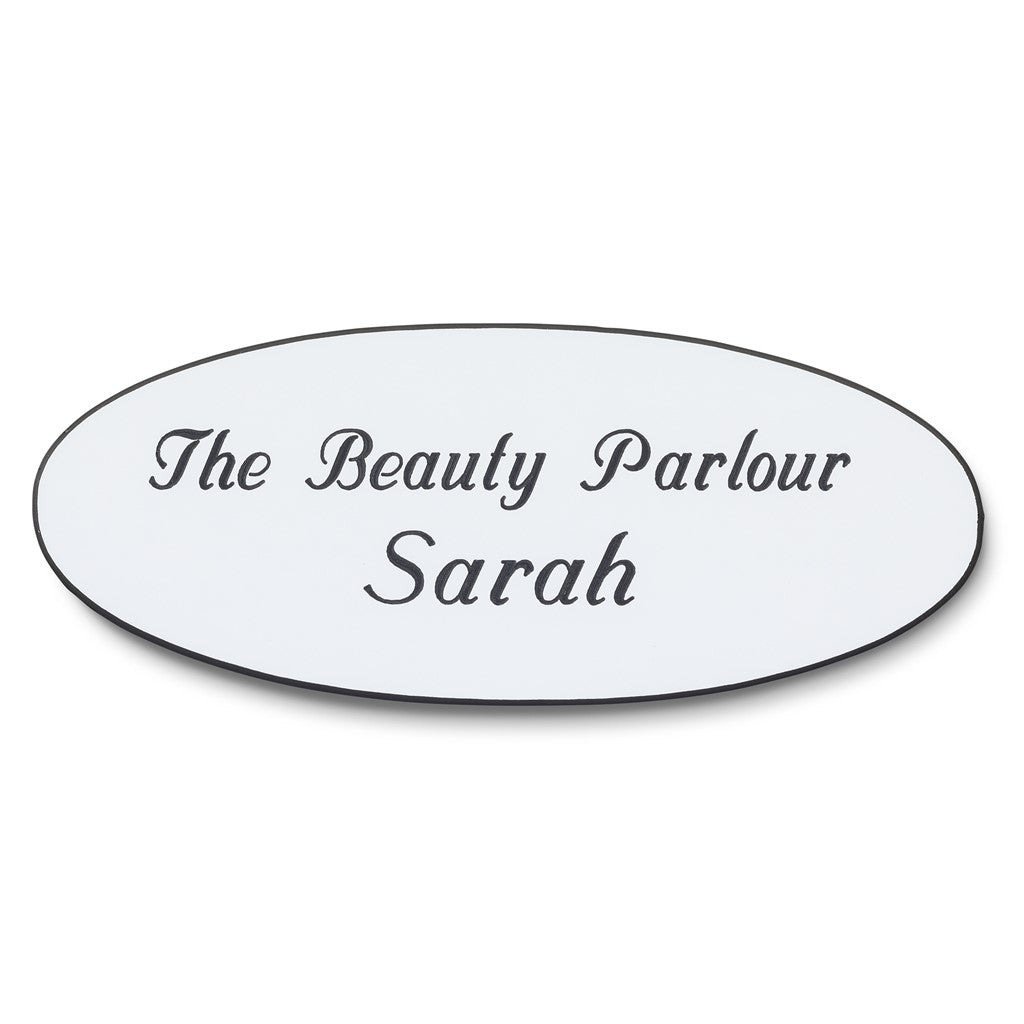 Personalised Engraved School Student Office Name Badge Oval Pin White/Black
