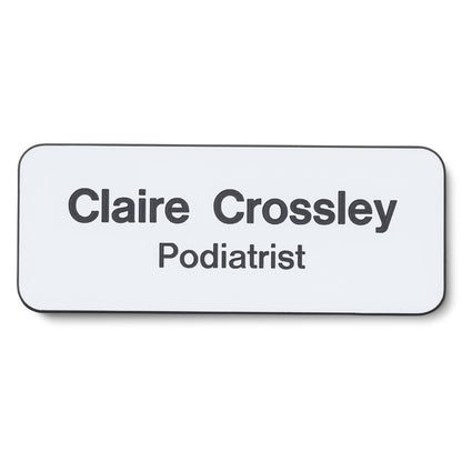 Personalised Engraved School Student Office Name Badge Pin White/Black