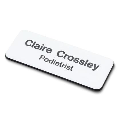 Personalised Engraved School Student Office Name Badge Pin White/Black