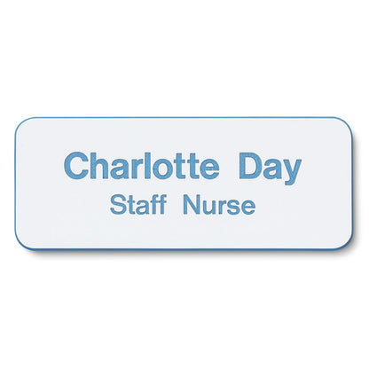 Personalised Engraved School Student Office Name Badge Magnetic White/Blue