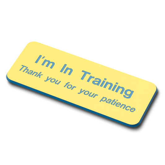 Personalised Engraved School Student Office Name Badge Pin Yellow/Blue