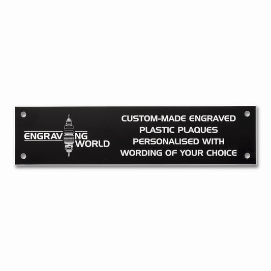 10" x 2" Personalised Engraving Engraved Sign Label Plate Plaque Signage Black/White