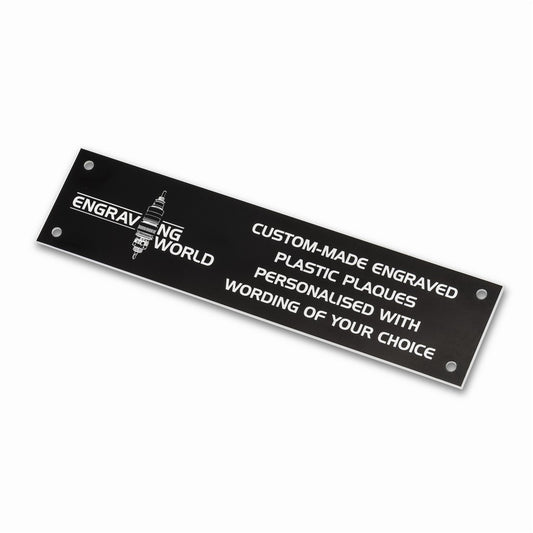 10" x 2" Personalised Engraving Engraved Sign Label Plate Plaque Signage Black/White