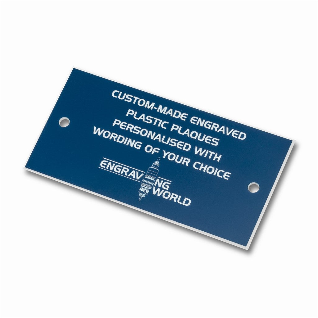 4" x 2" Personalised Engraving Engraved Sign Label Plate Plaque Signage Blue/White