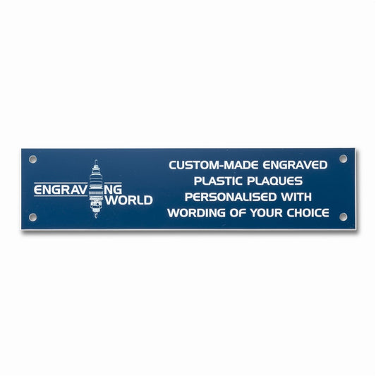 10" x 2" Personalised Engraving Engraved Sign Label Plate Plaque Signage Blue/White