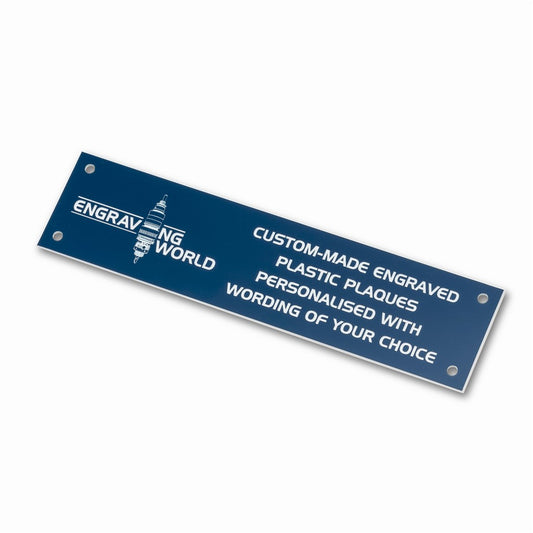 10" x 2" Personalised Engraving Engraved Sign Label Plate Plaque Signage Blue/White