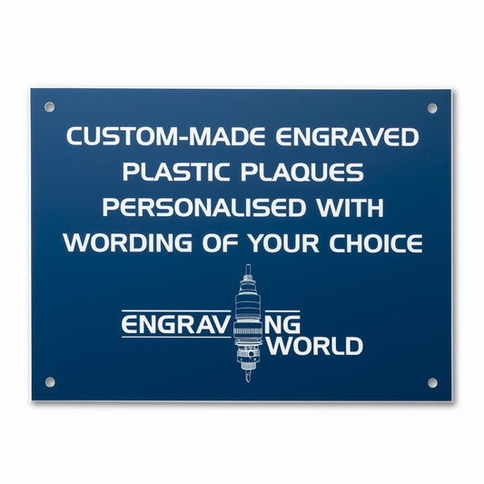 10" x 6" Personalised Engraving Engraved Sign Label Plate Plaque Signage Blue/White